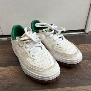 Puma White Green Low-Top Athletic Sneakers with Gum Sole
